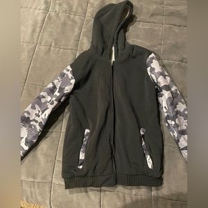 Boys black and gray camo zip up hoodie